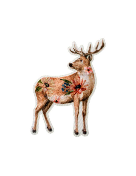 Applikation, Patch, Bügelbild: Hirsch mit Blumen