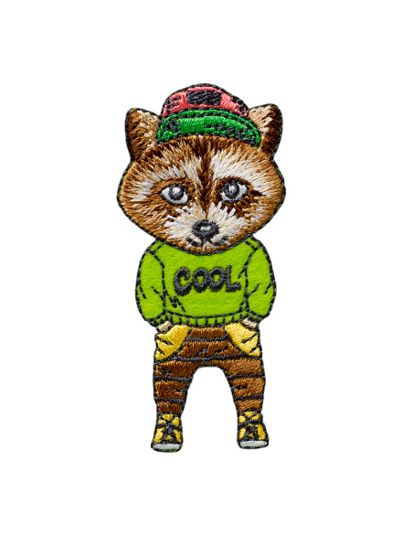 Applikation, Patch, Bügelbild: Waschbär mit Mütze