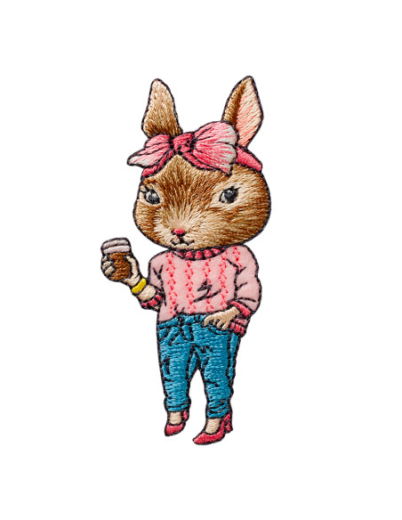Appliques, Patch, Écusson thermocollant : Lapin au café