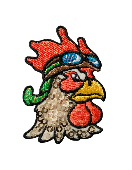 Appliques, Patch, Écusson thermocollant : Tête de coq paillettes