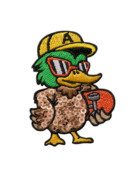 Applikation, Patch, Bügelbild: Ente Skater Pailletten