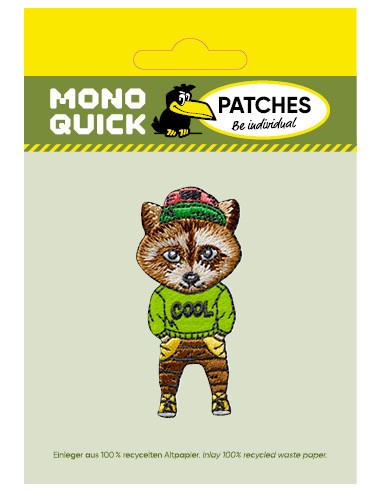 Applikation, Patch, Bügelbild: Waschbär mit Mütze