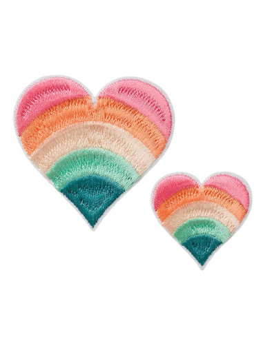 Appliques, Patch, Écusson thermocollant : Coeurs arc-en-ciel 2 pcs