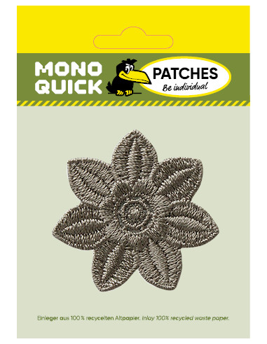 Applikation, Patch, Bügelbild: Blume Grau
