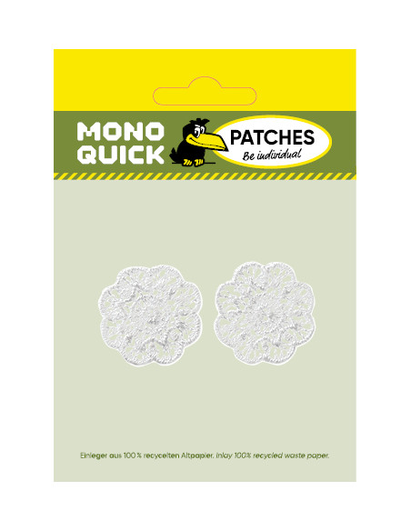 Appliques, Patch, Écusson thermocollant : 2 rosettes au crochet blanc
