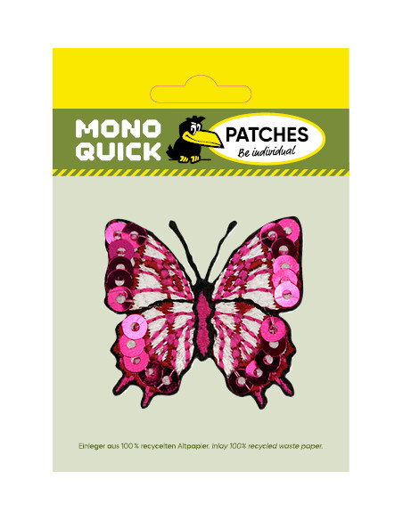 Applikation, Patch, Bügelbild: Schmetterling mit Pailletten pink