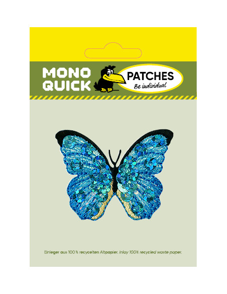 Applikation, Patch, Bügelbild: Schmetterling mit Pailletten türkis