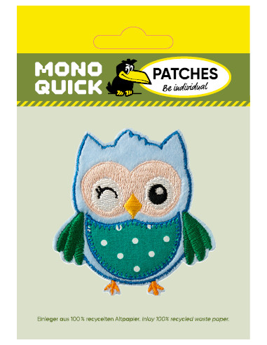 Applikation, Patch, Bügelbild: Eule blau