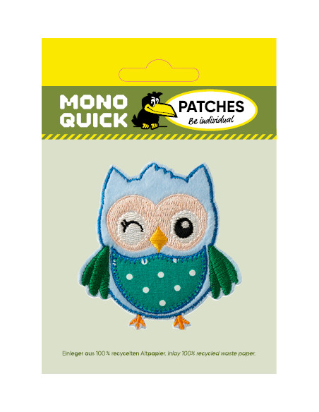 Applikation, Patch, Bügelbild: Eule blau