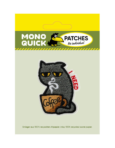 Applikation, Patch, Bügelbild: I need coffee Katze