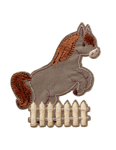 Applicatie, Patch, Strijkapplicatie: Paard grijs met hek