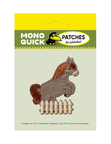 Applicatie, Patch, Strijkapplicatie: Paard grijs met hek