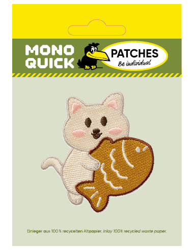 Applikation, Patch, Bügelbild: Katze mit Fisch