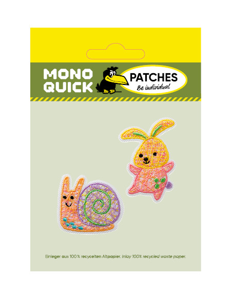 Applikation, Patch, Bügelbild: Hase u. Schnecke bunt, 2 Stk.