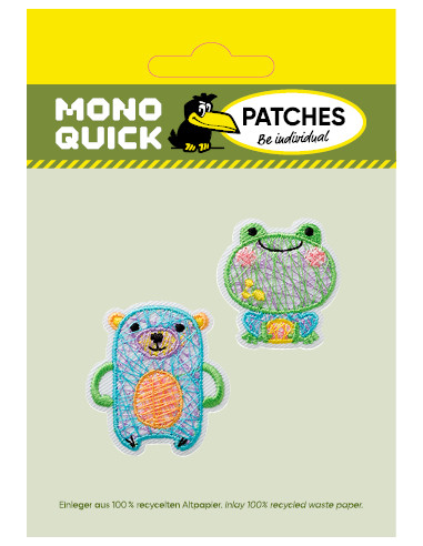 Applikation, Patch, Bügelbild: Bär u. Frosch bunt