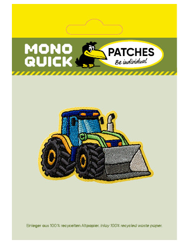 Applikation, Patch, Bügelbild: Truck Bagger gelb