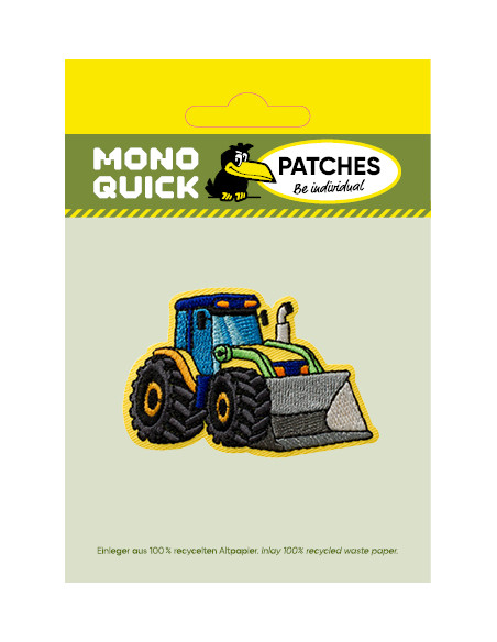 Applikation, Patch, Bügelbild: Truck Bagger gelb