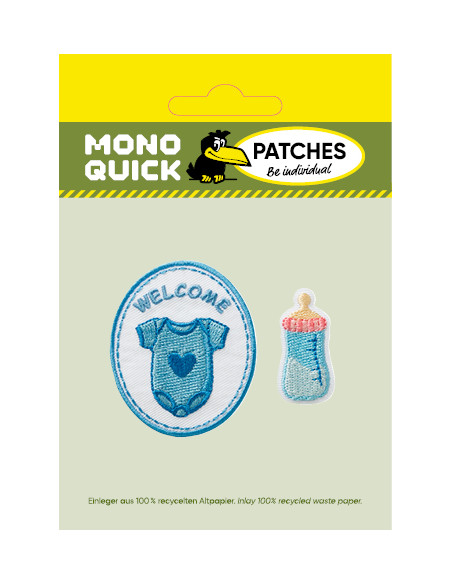 Applikation, Patch, Bügelbild: Welcome Baby blau, 2 Stk.