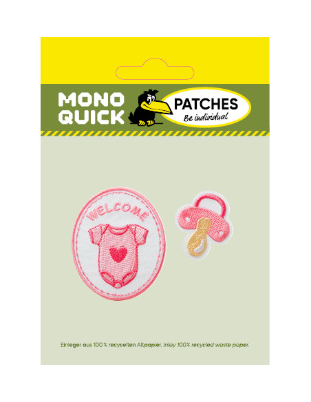 Applicatie, Patch, Strijkapplicatie: Welcome Baby roze, 2 stuks.