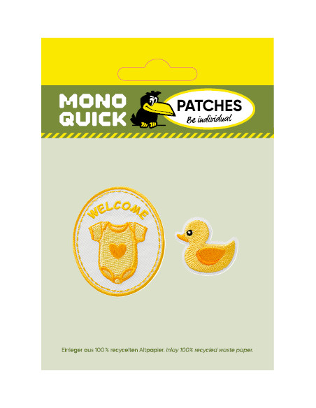 Applikation, Patch, Bügelbild: Welcome Baby gelb, 2 Stk.