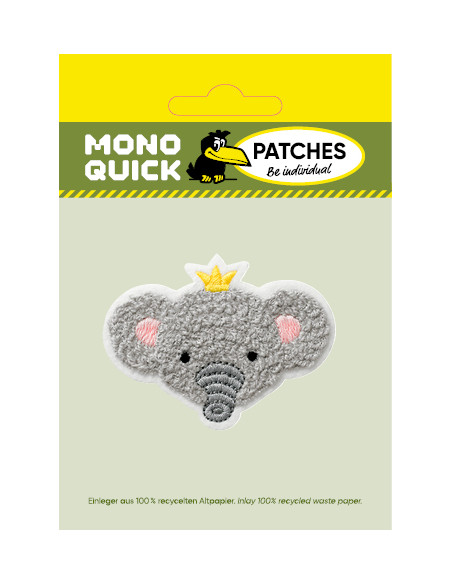 Applikation, Patch, Bügelbild: Elefanten Kopf plüsch