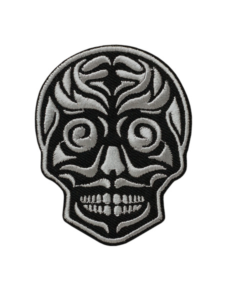 Appliques, Patch, Écusson thermocollant: Tête de mort noir/gris