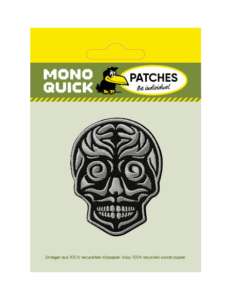Applikation, Patch, Bügelbild: Totenkopf schwarz/grau