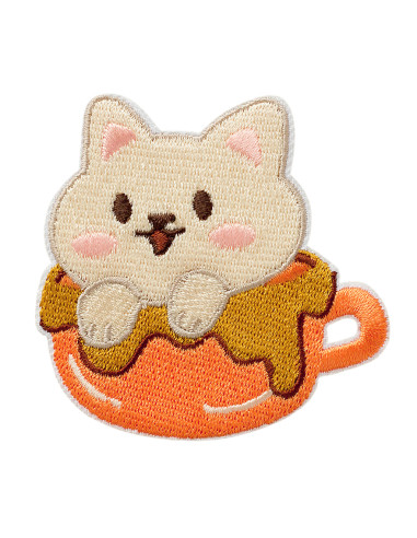 Applikation, Patch, Bügelbild: Katze in Tasse