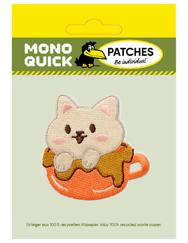 Applikation, Patch, Bügelbild: Katze in Tasse