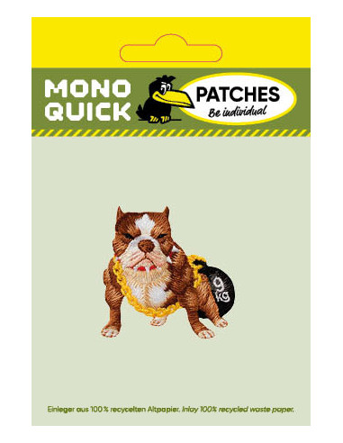 Applikation, Patch, Bügelbild: Dogge mit Gewicht