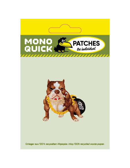 Applikation, Patch, Bügelbild: Dogge mit Gewicht