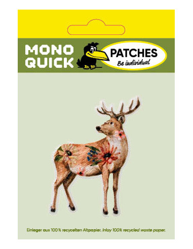 Applikation, Patch, Bügelbild: Hirsch mit Blumen
