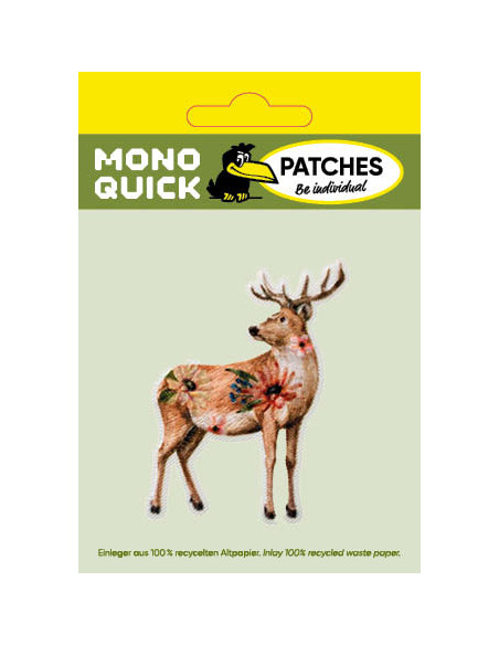 Applikation, Patch, Bügelbild: Hirsch mit Blumen
