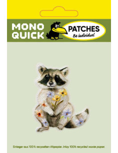 Applikation, Patch, Bügelbild: Waschbär mit Blumen 2