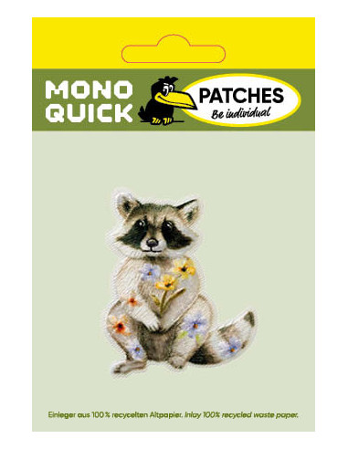 Applikation, Patch, Bügelbild: Waschbär mit Blumen