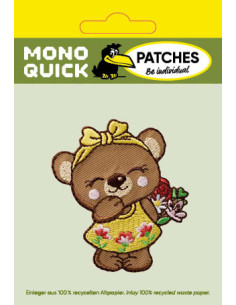 Applikation, Patch, Bügelbild: Bärin mit Blumen 2