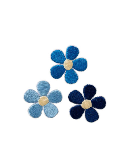 Appliques, Patch, Écusson thermocollant :  Set fleurs bleu