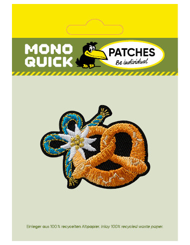 Applikation, Patch, Bügelbild: Brezel mit Edelweiß