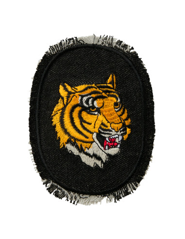 Applikation, Patch, Bügelbild: Jeansflick Tiger schwarz