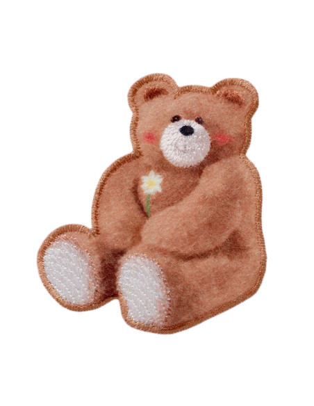 Applikation, Patch, Bügelbild: Bär mit Blume
