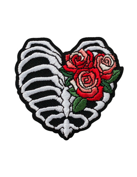 Applikation, Patch, Bügelbild: Skelett mit Rosen