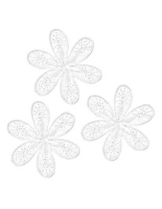 Applicatie, Patch, Strijkapplicatie: Bloemen, wit 3 st.