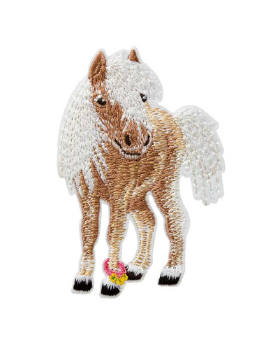 Applikation, Patch, Bügelbild: Pony weiß/braun