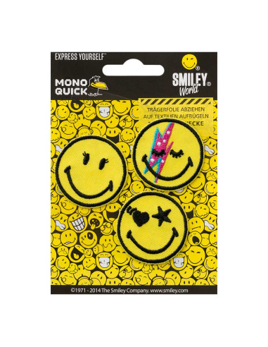 Applikation, Patch, Bügelbild: Smiley 3 Stück