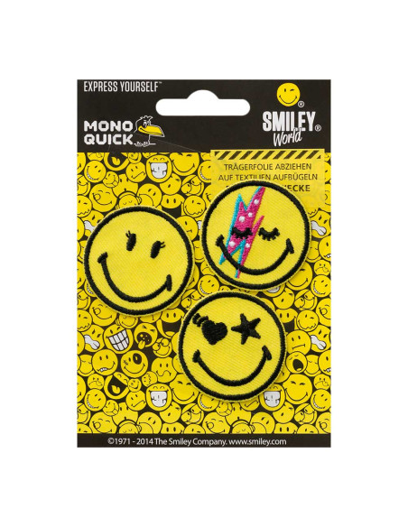 Applikation, Patch, Bügelbild: Smiley 3 Stück