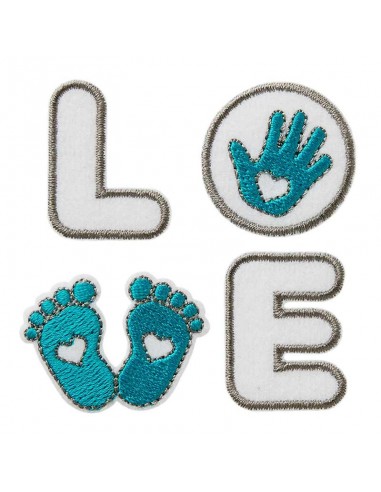 Applikation, Patch, Bügelbild: Baby Love türkis