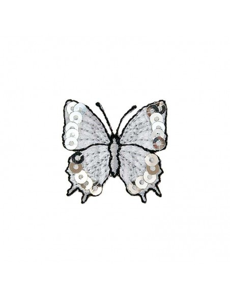 Appliques, Patch, Écusson thermocollant : Papillon avec des paillettes d'argent