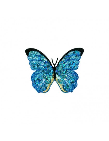 Applikation, Patch, Bügelbild: Schmetterling mit Pailletten türkis