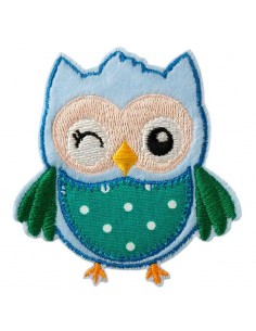Applikation, Patch, Bügelbild: Eule blau