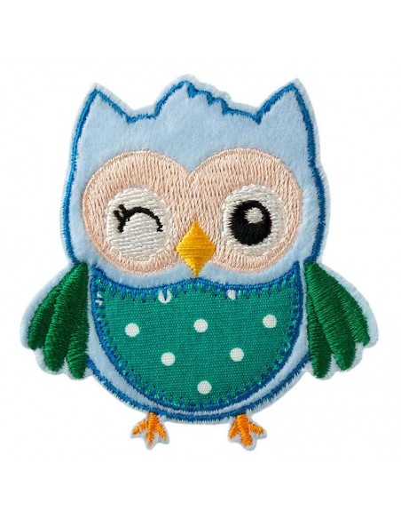 Applikation, Patch, Bügelbild: Eule blau